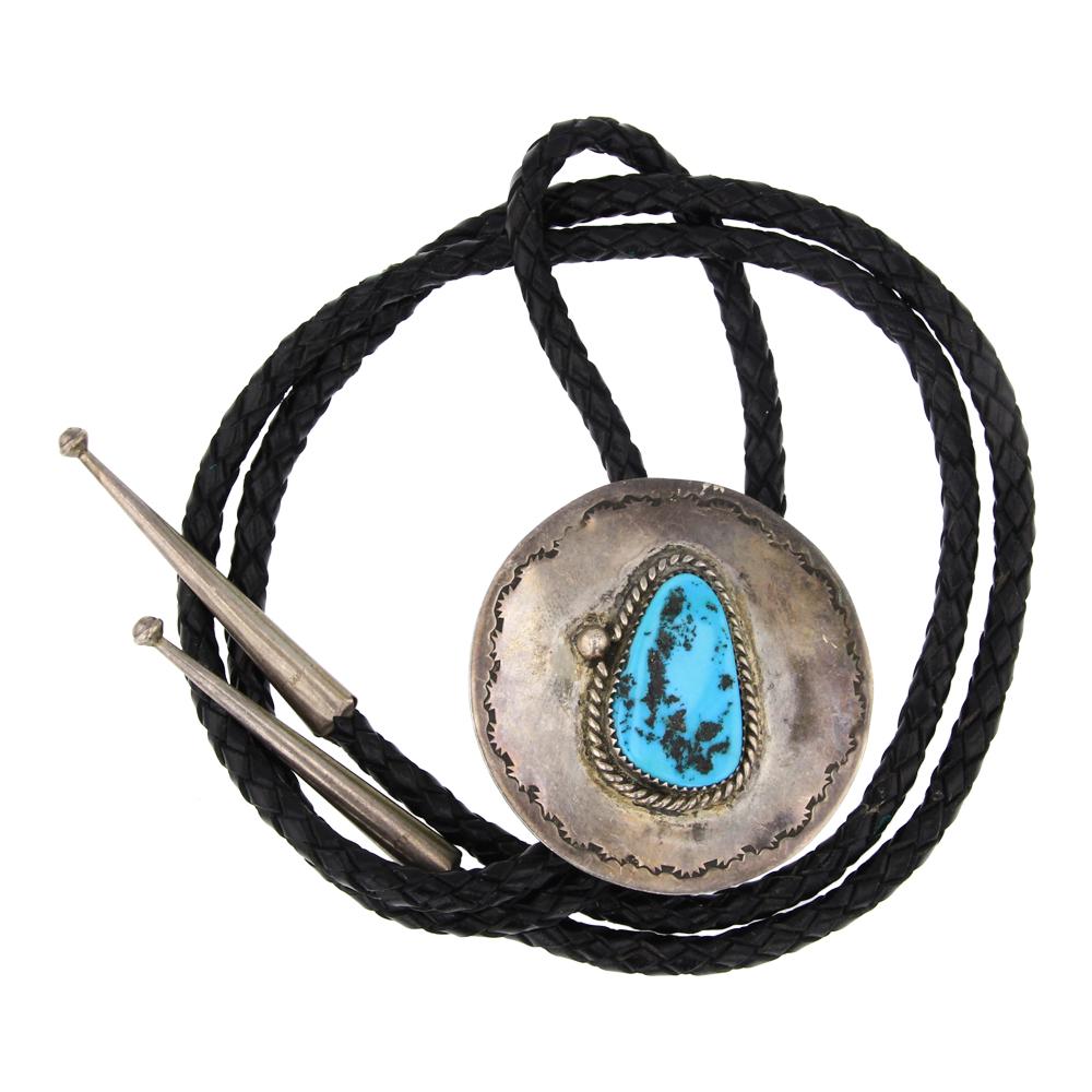 Vintage Kingman Turquoise Bolo Tue: Sterling Silver | Genuine Kingman Turquoise | Vintage Kingman Turquoise Bolo Tue | Navajo Native American Southwest Indian Jewelry | Approximate Weight: 36 Grams | Dimensions: Bolo Tie: 18" length, 2"