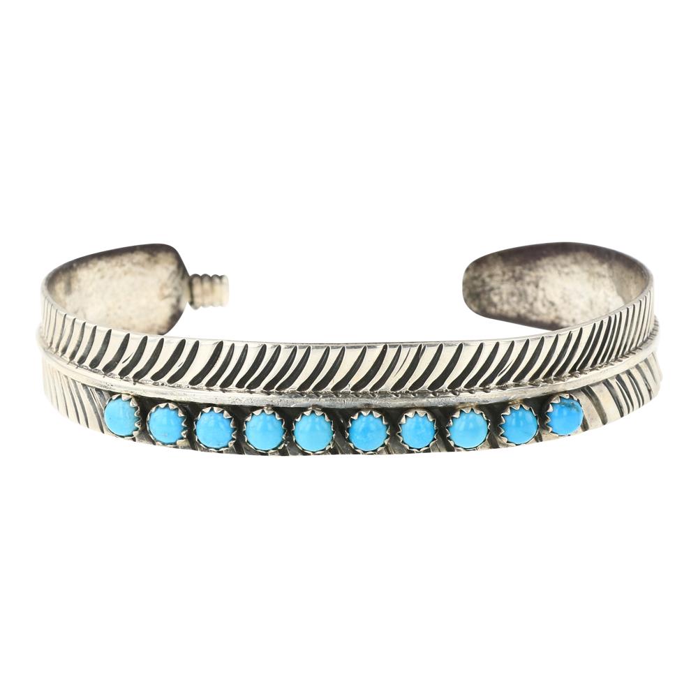 Eddie Delgarito Kingman Turquoise Feather Work Cuff Bracelet (1 of 4)