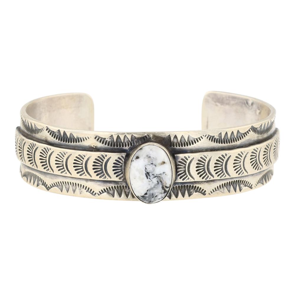 Navajo White Buffalo Stamp work Cuff Bracelet (1 of 3)