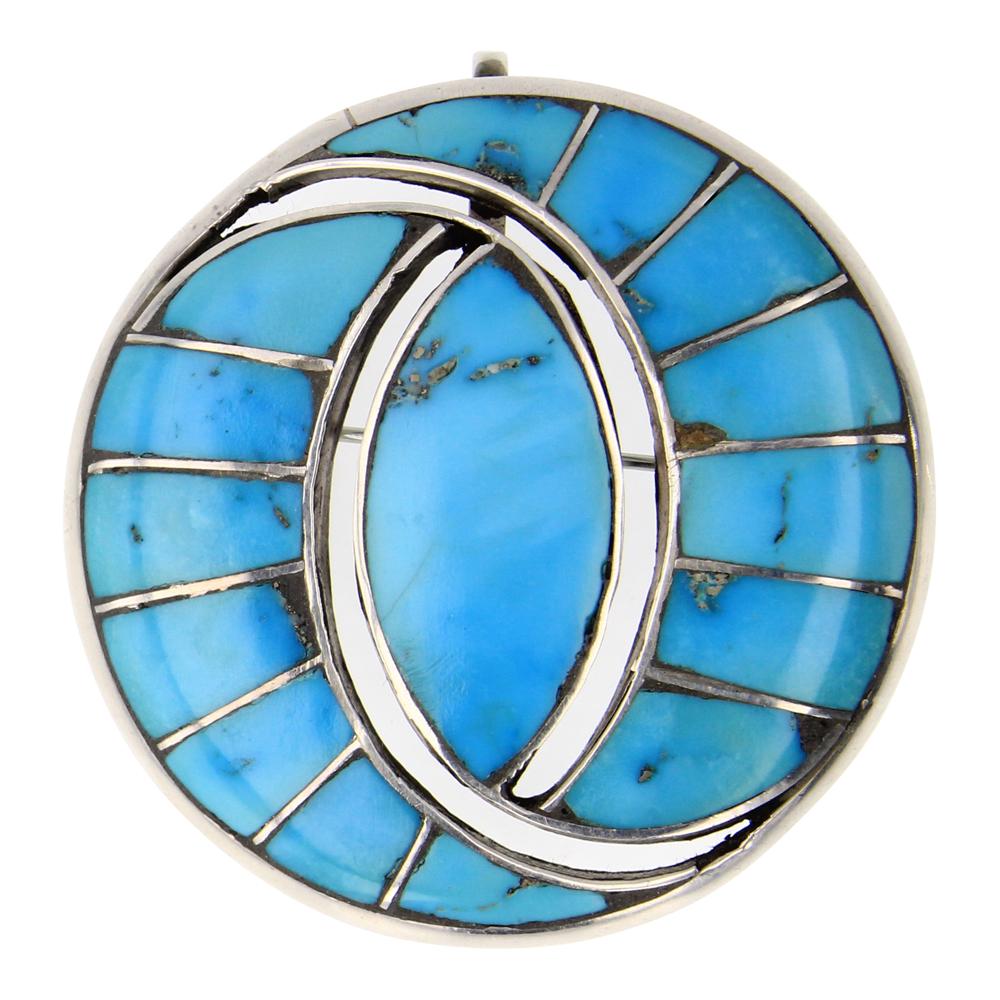 Vintage Zuni Sleeping Beauty Turquoise Inlay Pin & pendant (1 of 2)