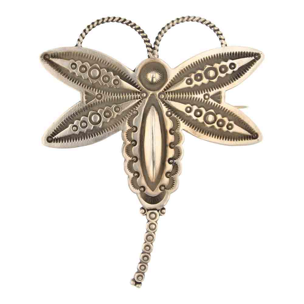 Herman Smith Plain Silver Stamp Repose Work Dragonfly Pin & Pendant (1 of 2)