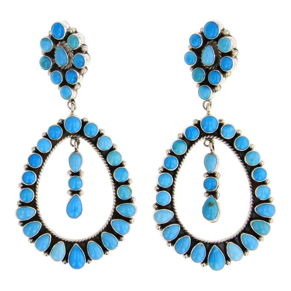 Ella Linkin Sleeping Beaty Turquoise Chandelier Earrings: Sterling Silver | Genuine Sleeping Beaty Turquoise | Ella Linkin Sleeping Beaty Turquoise Chandelier Earrings | Navajo Native American Southwest Indian Jewelry | Approximate Weight: 41 Grams | Dimensi