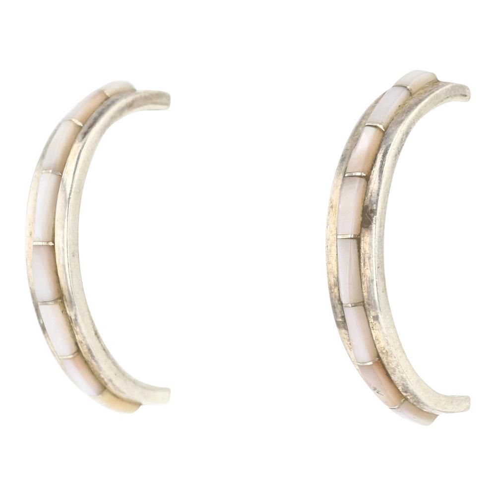 Zuni Inlay Pink Mussel Shell Hoop Earrings (1 of 3)