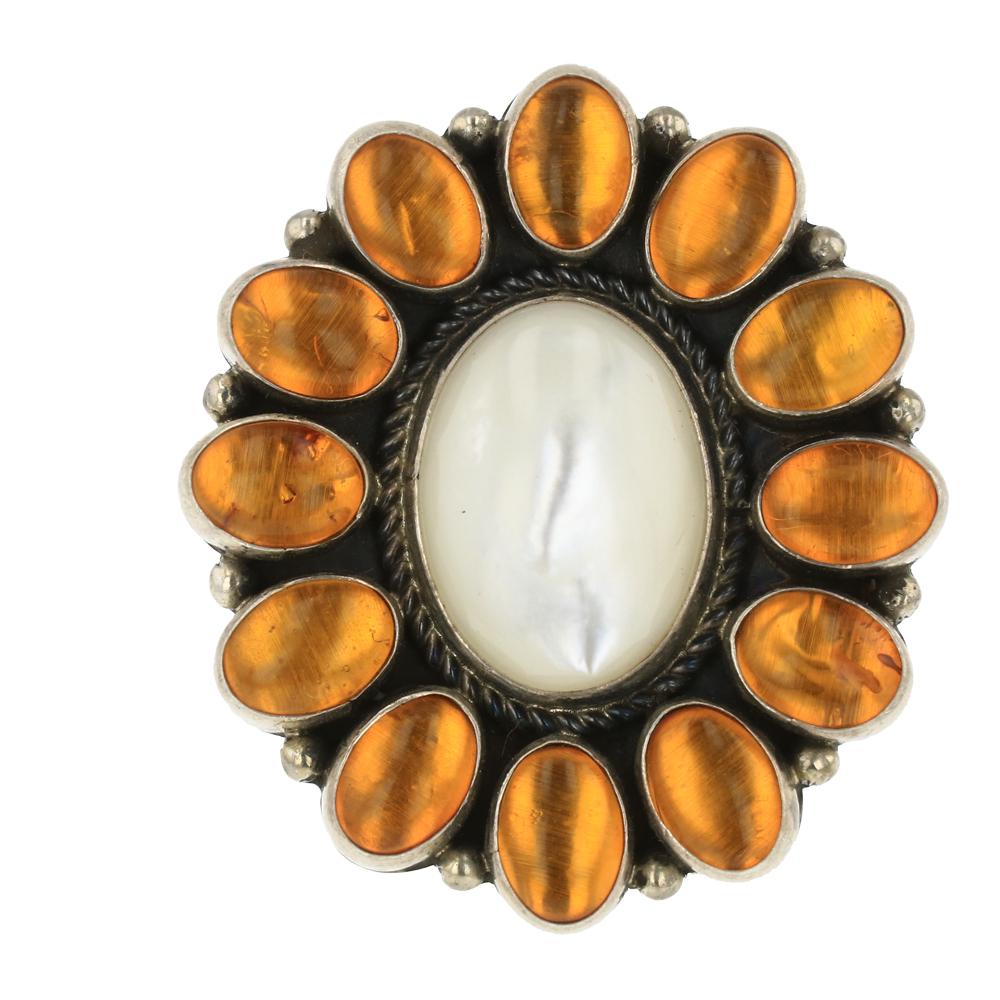 Renell Perry Amber & Mother of Pearl Cluster Ring (1 of 3)