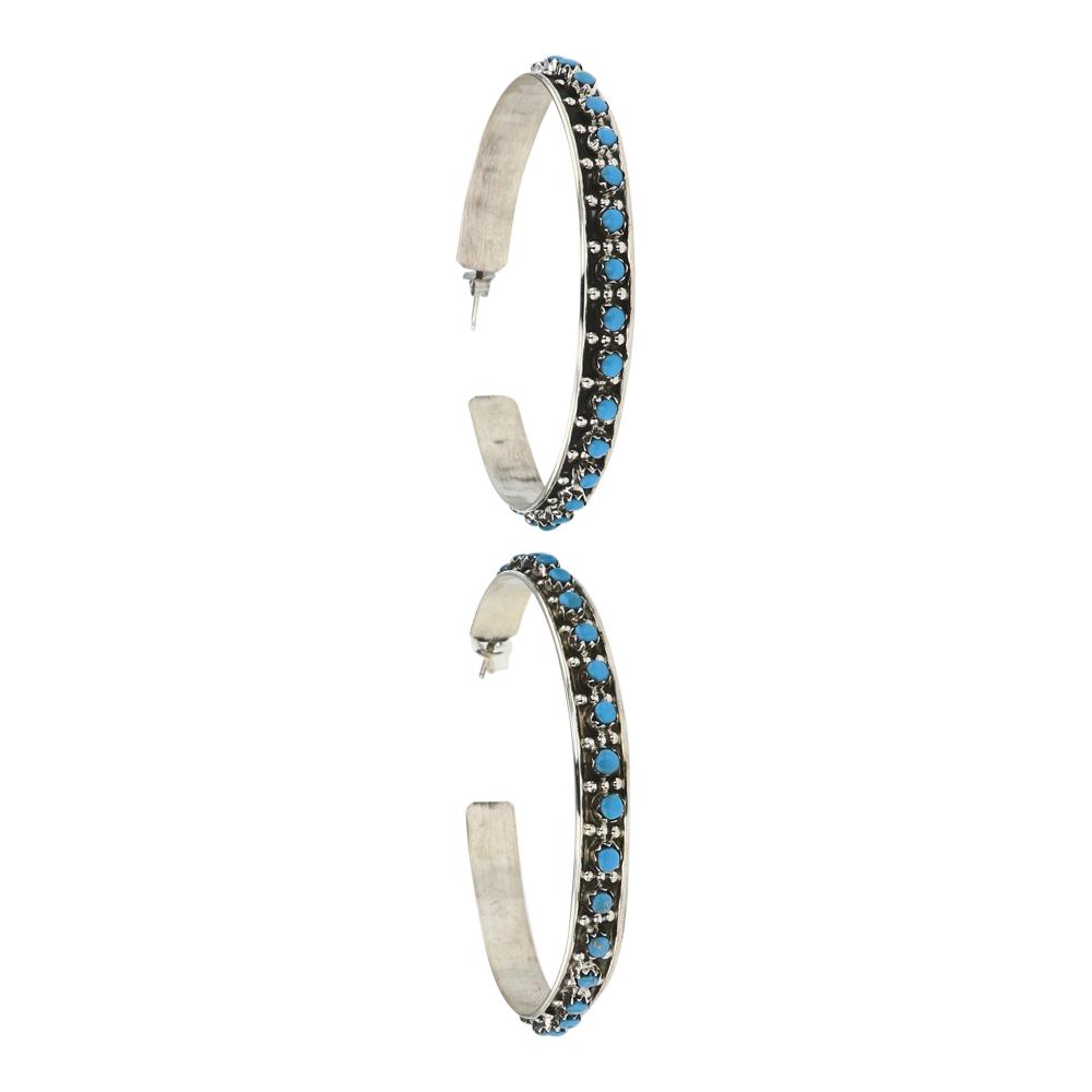 Zuni Petit Point Kingman Turquoise Hoop Earrings (1 of 2)