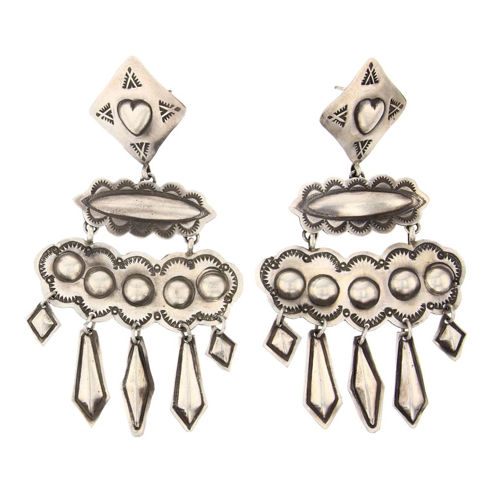Rita Lee Navajo Plain Silver Bump Out Chandelier Earrings (1 of 2)