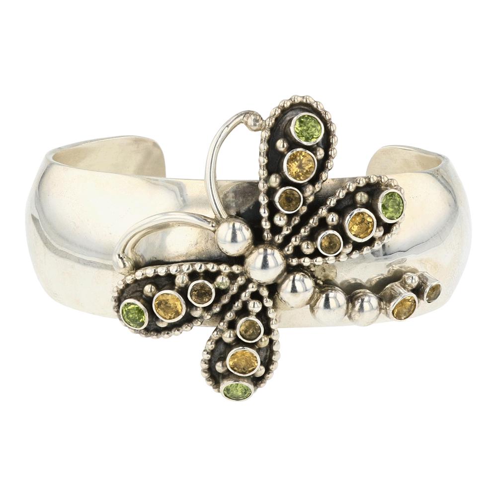 Darrin Livingston Semi Precious Faceted Citrine & Peridot Dragonfly Cuff Bracelet (1 of 3)