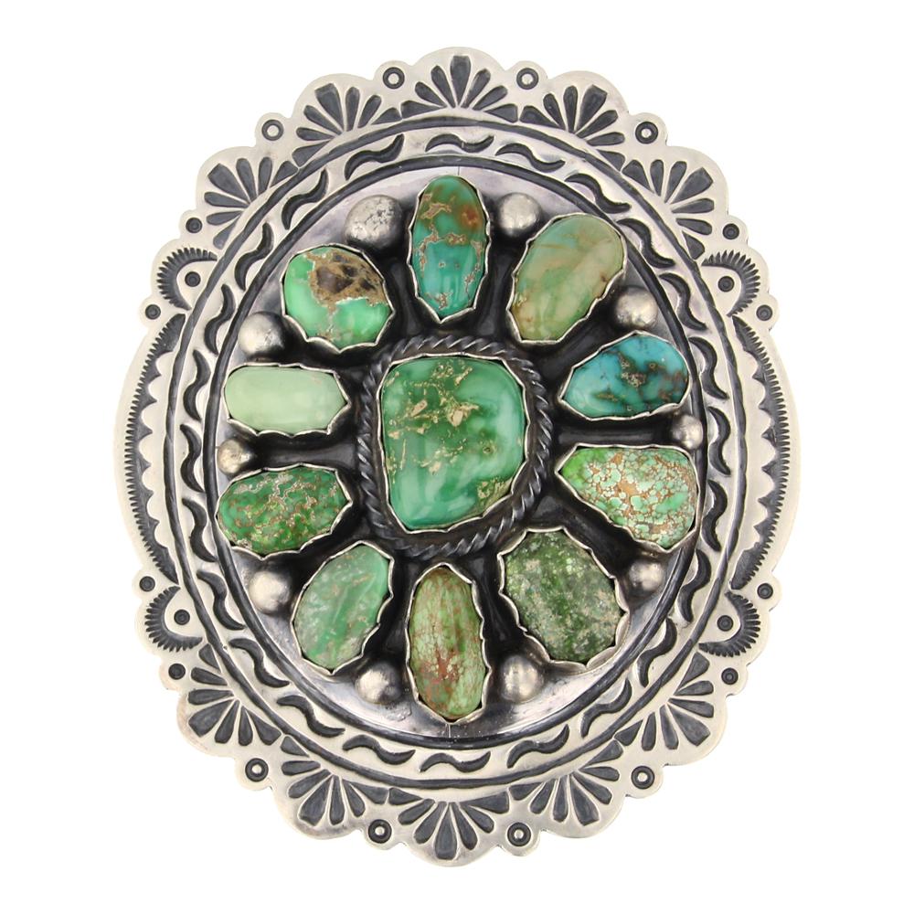 Charles Johnson Navajo Carrico Lake Turquoise Large Stamp Work Cluster Statement Ring (1 of 3)