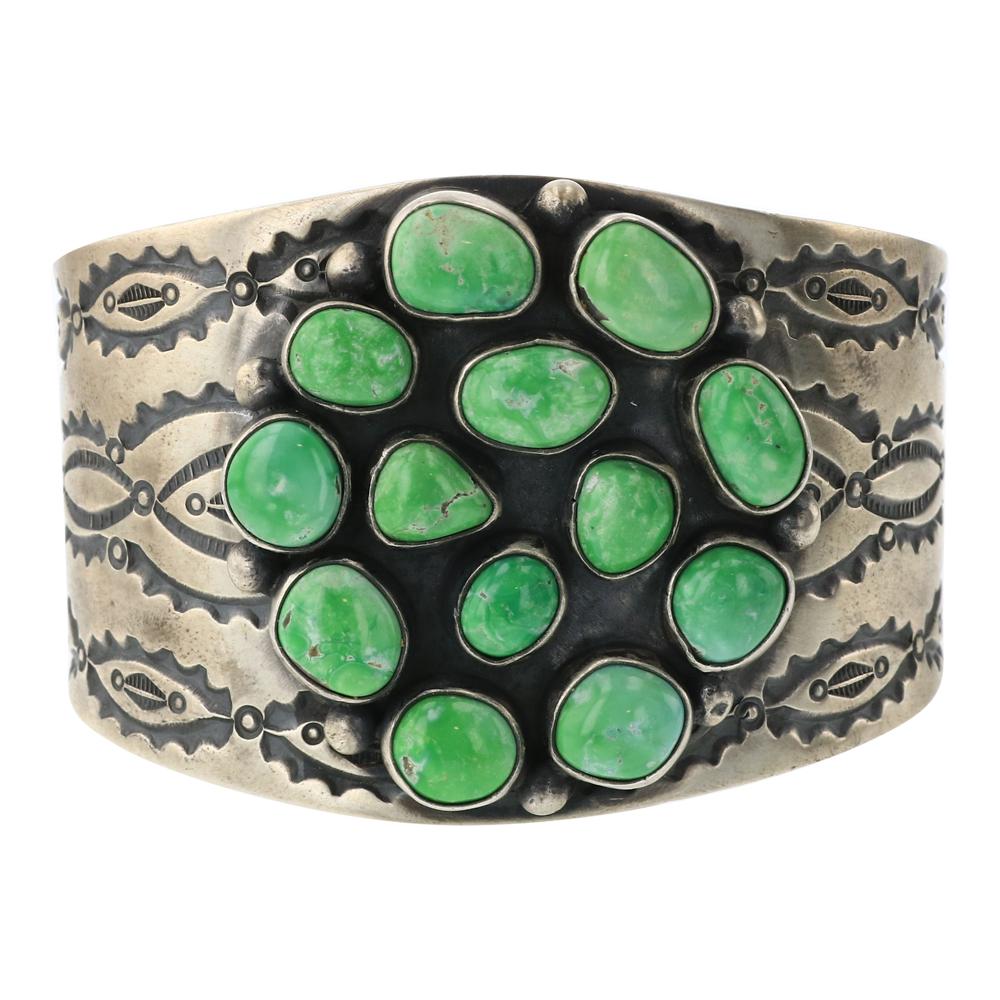 Danny Clark Carrico Lake Turquoise Stamp Work Cuff Bracelet (1 of 3)