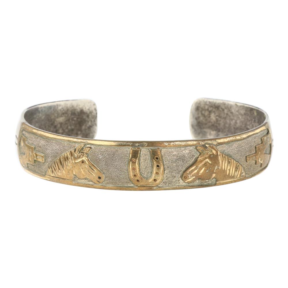 Navajo Sterling Silver & Gold Filled Horse Cuff Bracelet (1 of 4)