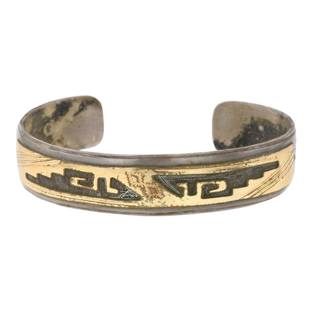 Navajo Plain Silver & 12K Gold Filled Cuff Bracelet (1 of 4)