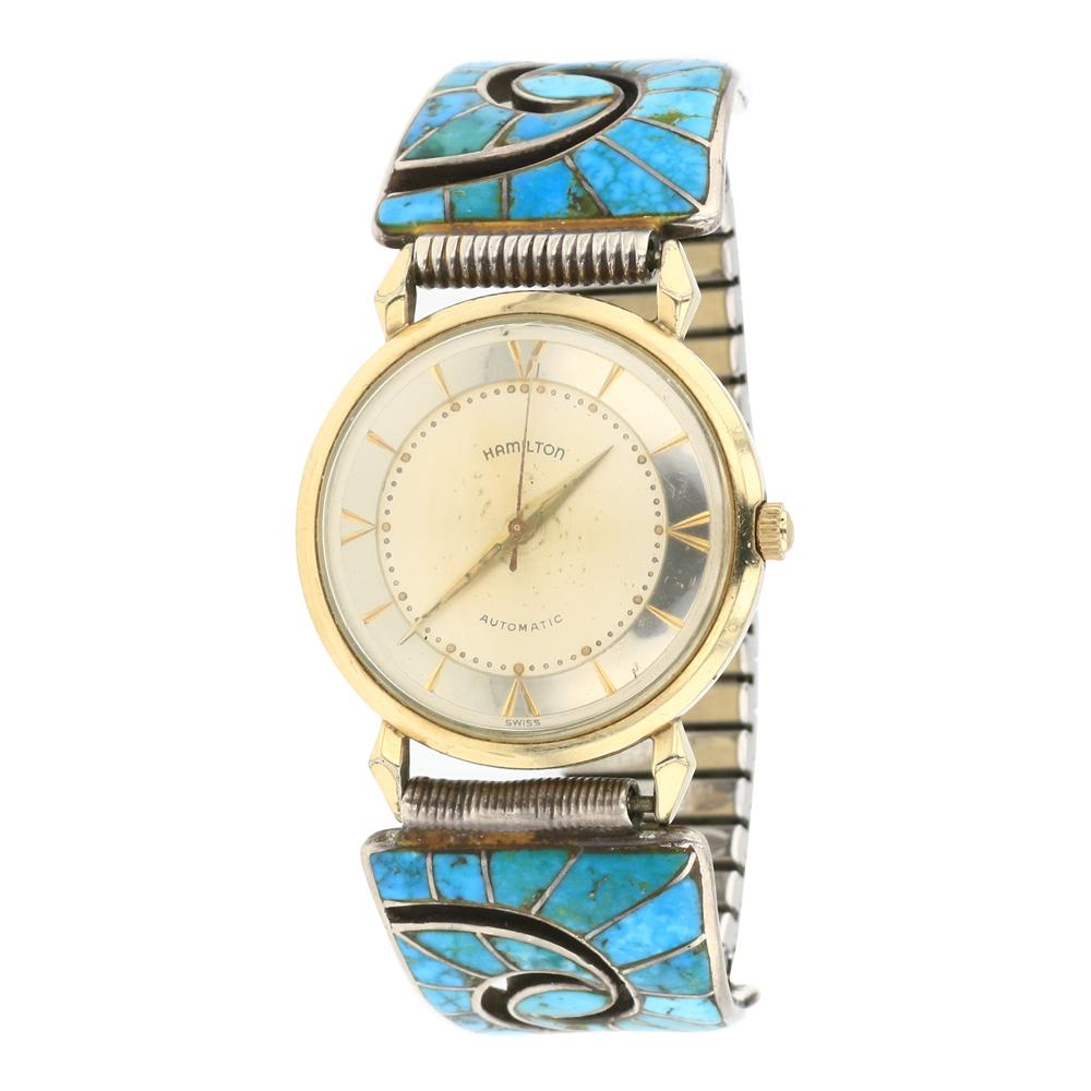 Amy Quandelacy Vintage Zuni Turquoise Inlay Watch bracelet (1 of 4)