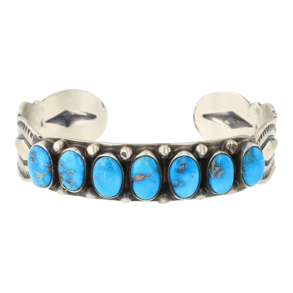 Navajo Sonoran Rose Turquoise Stamp Work Row Cuff Bracelet (1 of 4)