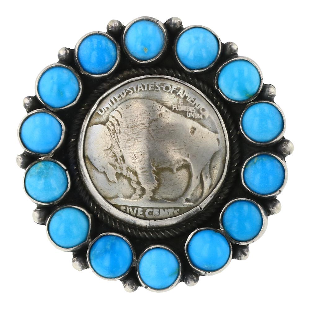 Beatty Tom Kingman Turquoise & Buffalo Nickel Cluster Ring (1 of 3)