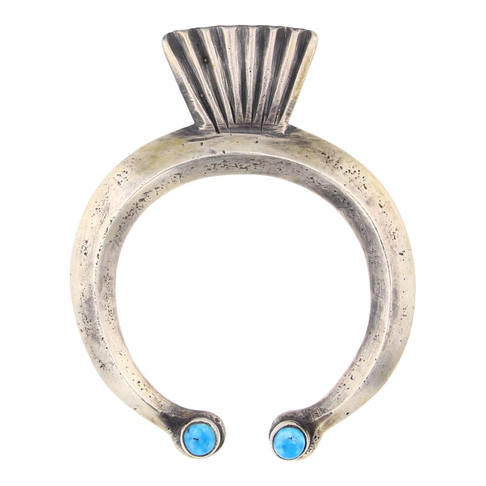 Navajo Kingman Turquoise Naja Pendant: Sterling Silver | Genuine Kingman Turquoise | Navajo Kingman Turquoise Naja Pendant | Navajo Native American Southwest Indian Jewelry | Approximate Weight: 38 Grams | Dimensions: Pendant: 2.5" x 3" |