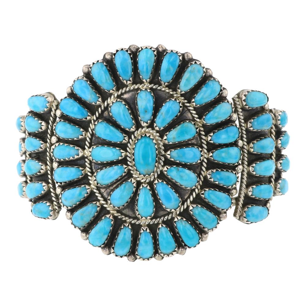 Larry Moses Begay Kingman Turquoise Cluster Cuff Bracelet (1 of 3)