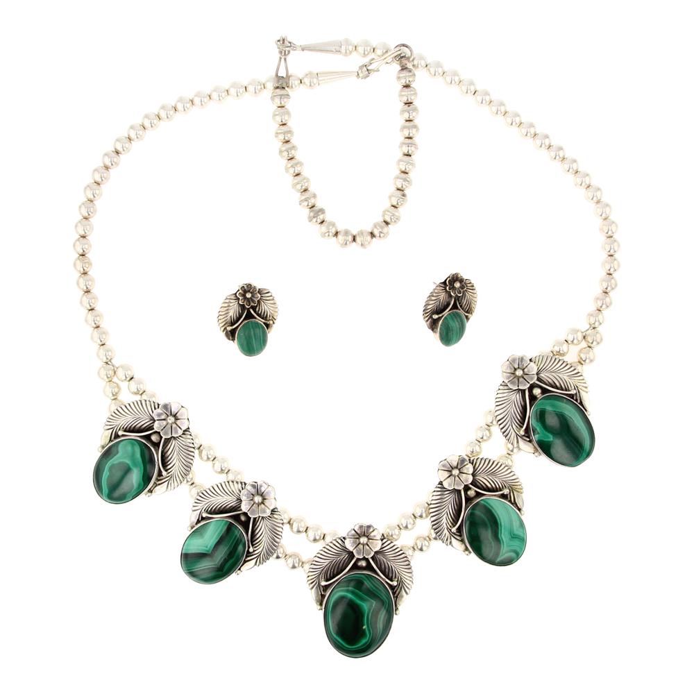 Navajo Malachite Necklace & Earrings Set (1 of 3)