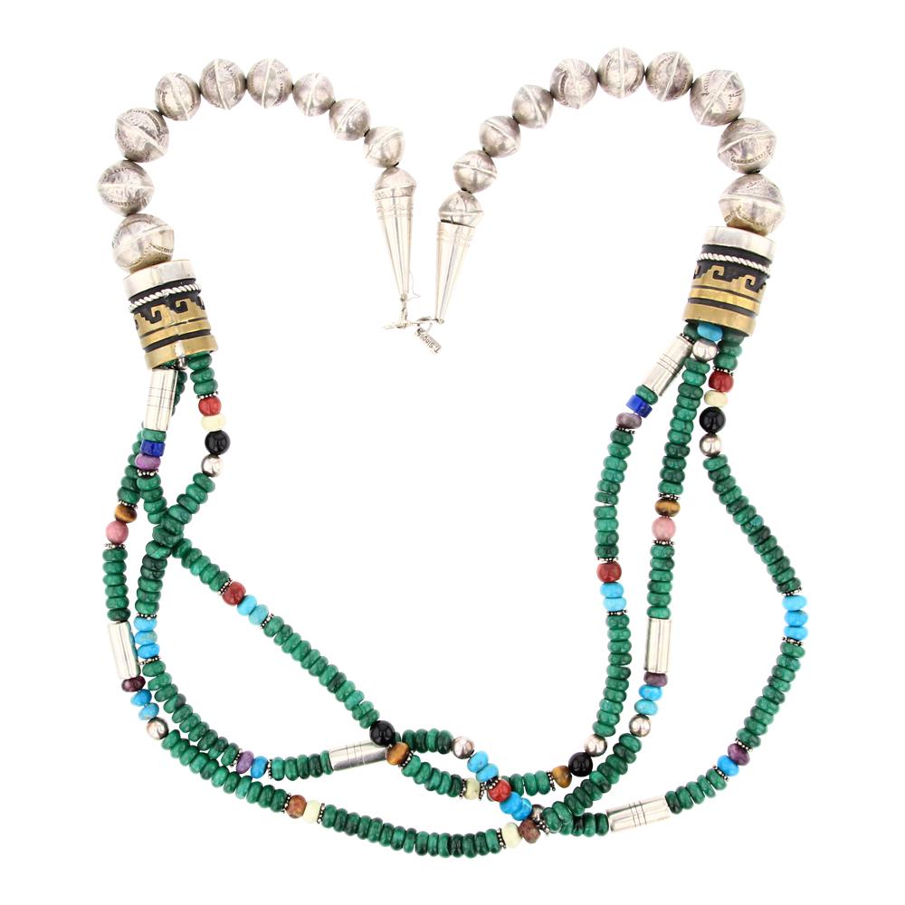 Thomas Singer Vintage Turquoise Lapis & Agate Sterling Silver Bench Beads & Red Brass Necklace (1 of 3)