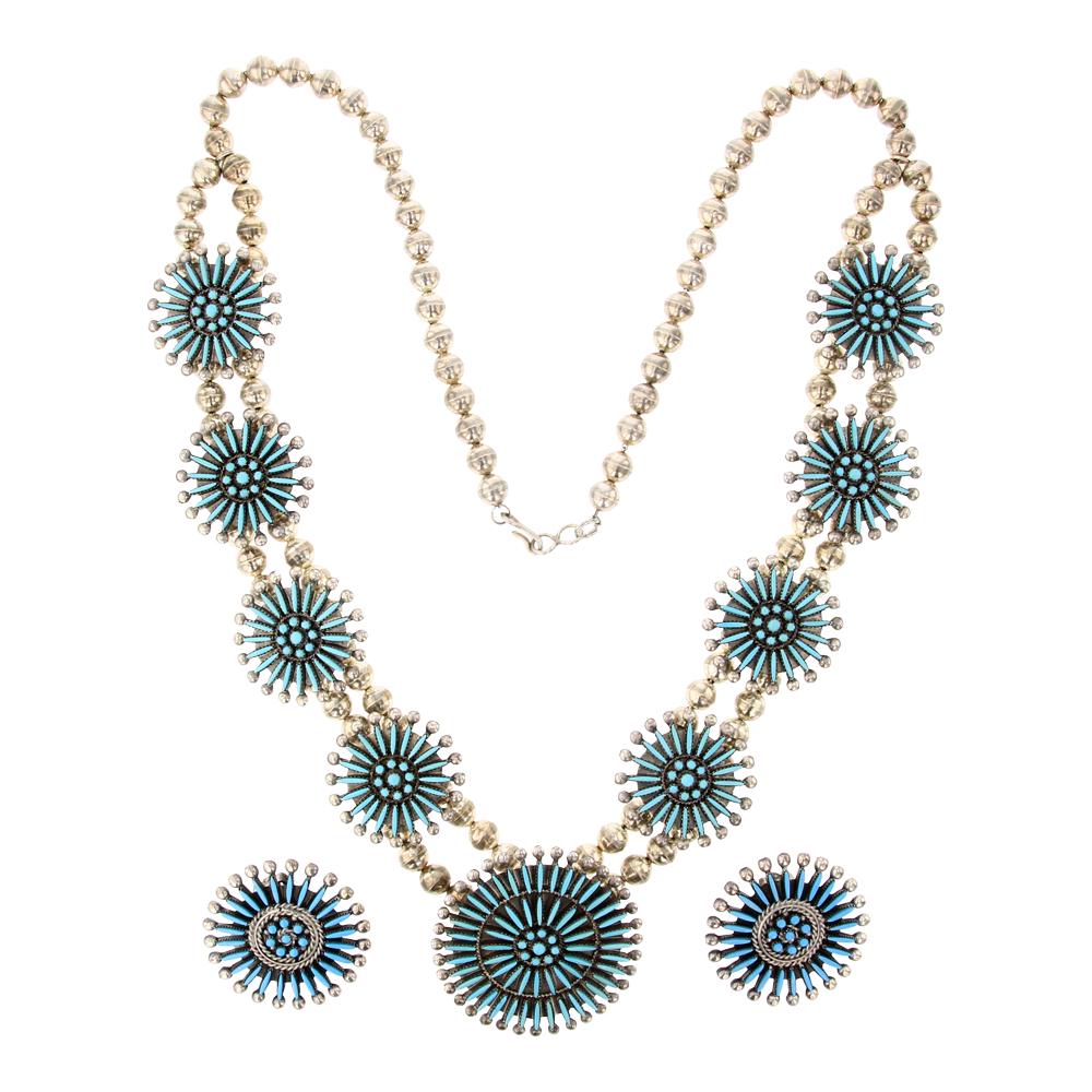 Zuni Sleeping Beauty Turquoise Needlepoint Necklace & Earrings Set (1 of 3)