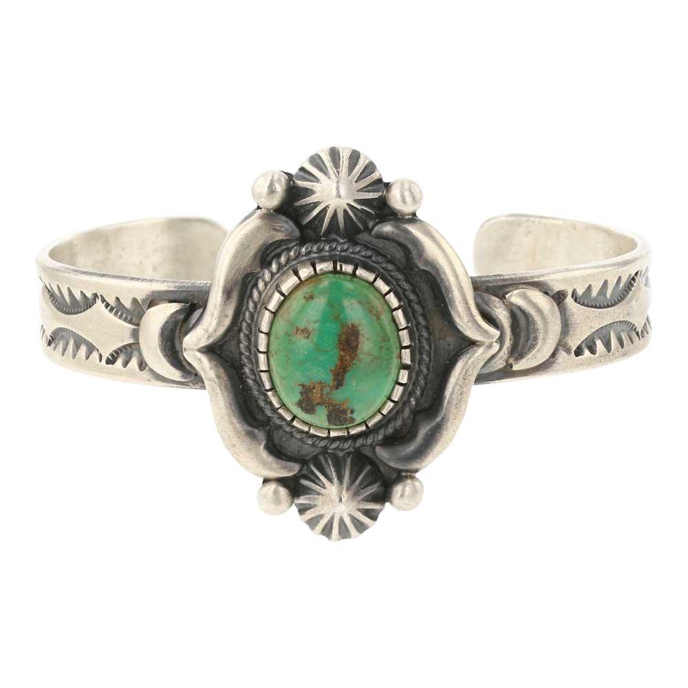 Roland Dixson Nevada Turquoise Cuff Bracelet: Sterling Silver | Genuine Nevada Turquoise | Roland Dixson Nevada Turquoise Cuff Bracelet | Navajo Native American Southwest Indian Jewelry | Approximate Weight: 35 Grams | Dimensions: Bracelet: 5.5"