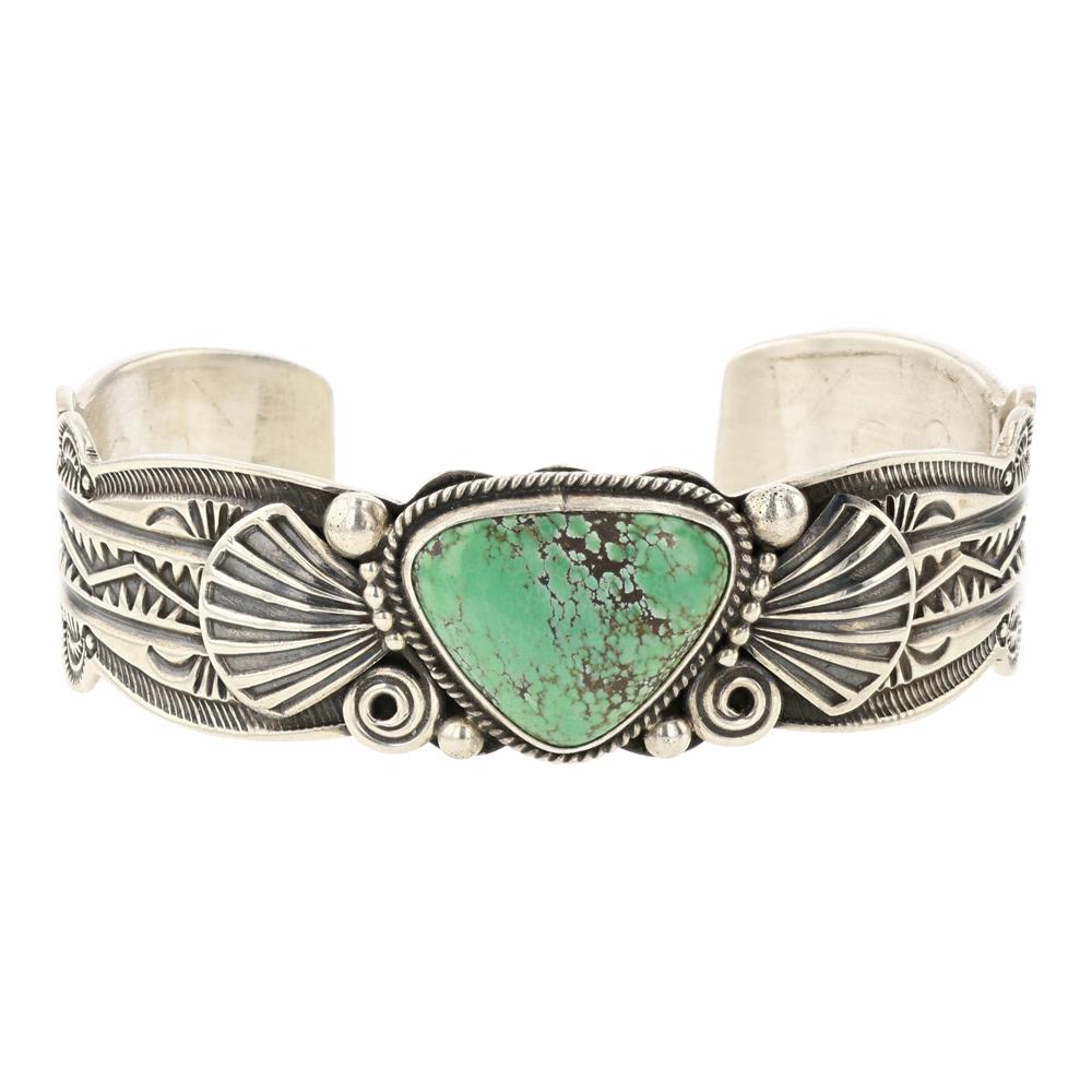 Darrel Cadman Navajo Nevada Turquoise Stamp work Cuff Bracelet (1 of 4)