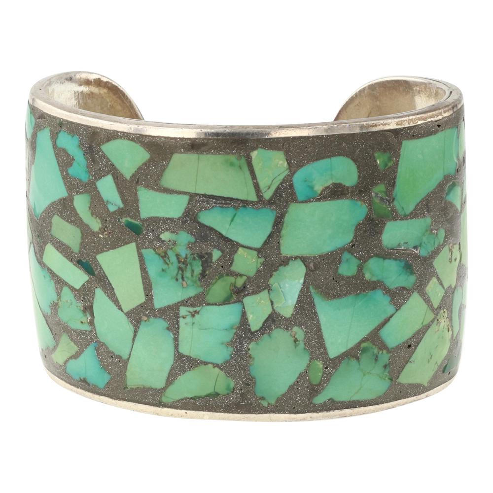 Vintage Nevada Turquoise Wide Inlay Cuff Bracelet (1 of 4)