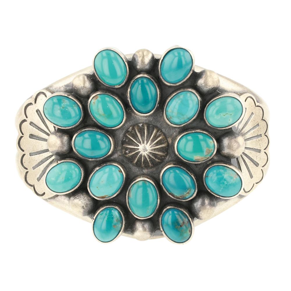 Marvin Mcreeves Blue Gem Turquoise Cluster Cuff Bracelet (1 of 3)