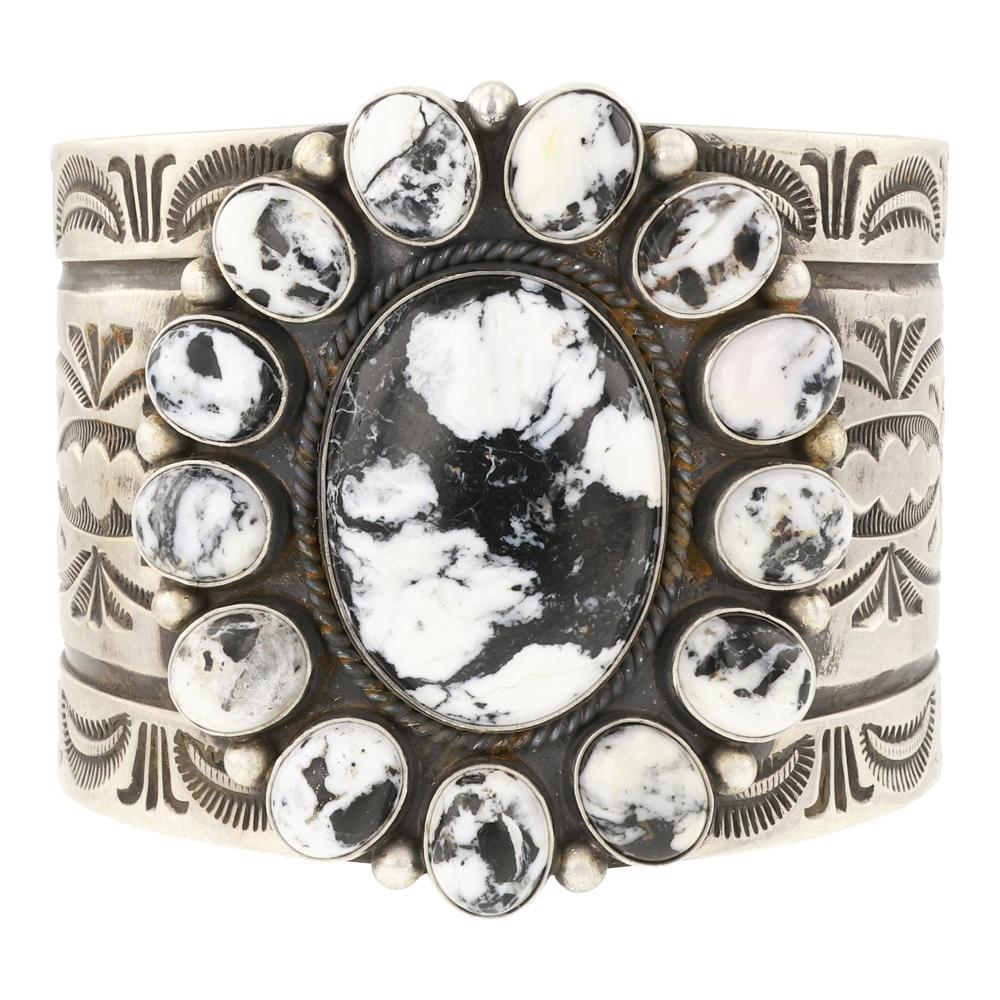 Elgin Tom White Buffalo Cluster Stamp work Cuff Bracelet (1 of 3)