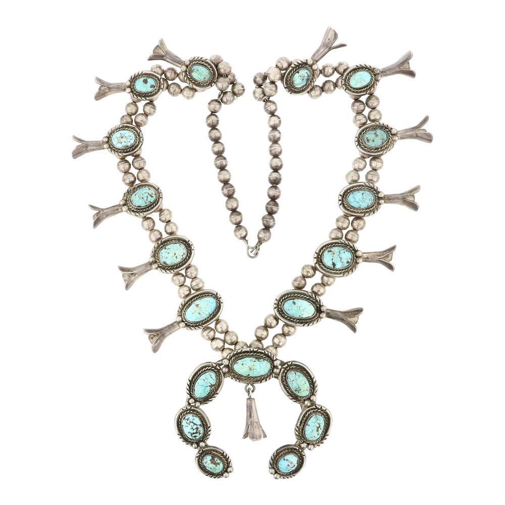 Old Pawn Navajo Circa 1970's Turquoise Squash Blossom Necklace (1 of 3)