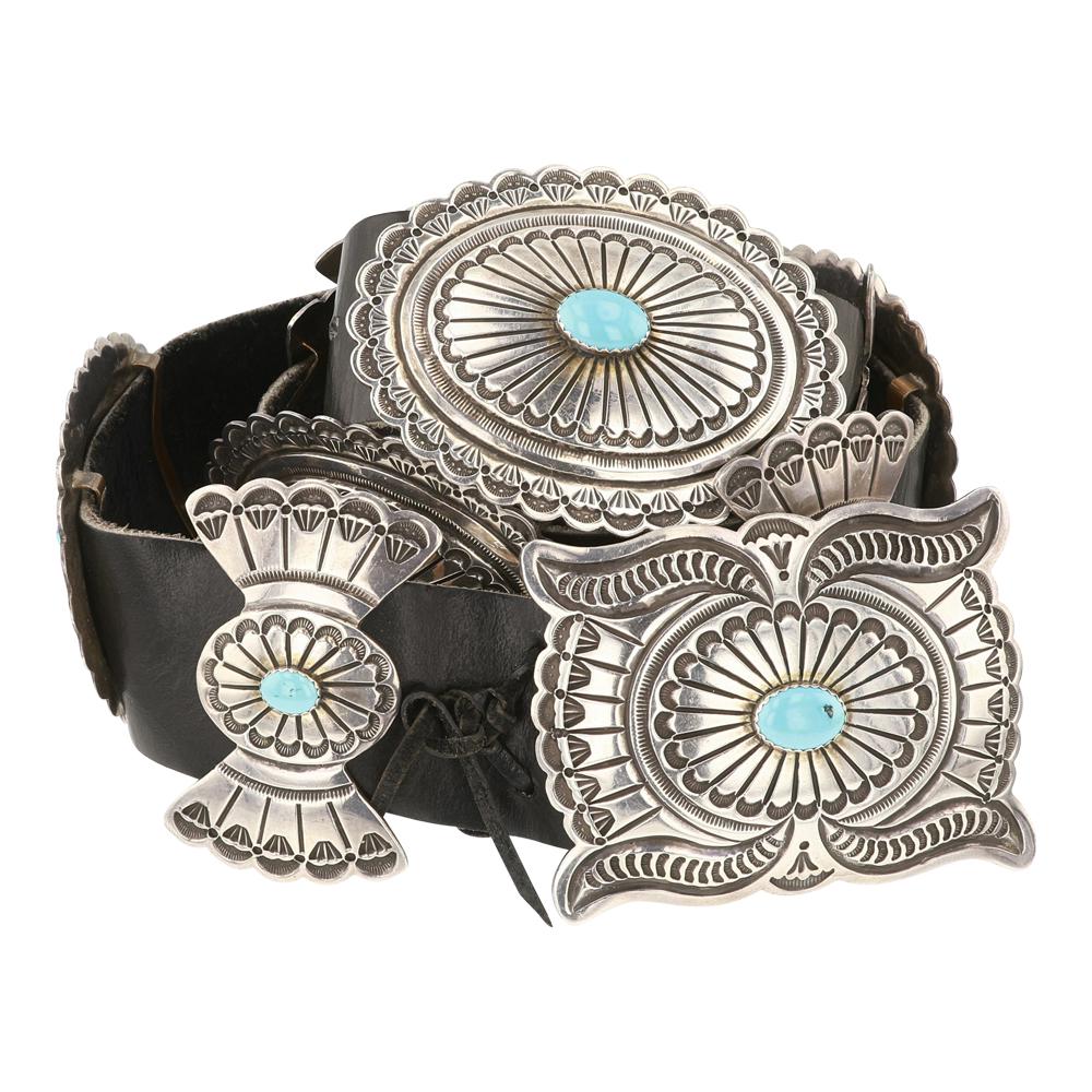 Ernest Roy Begay Navajo Heavy Stamp work Kingman Turquoise Concho Belt (1 of 3)