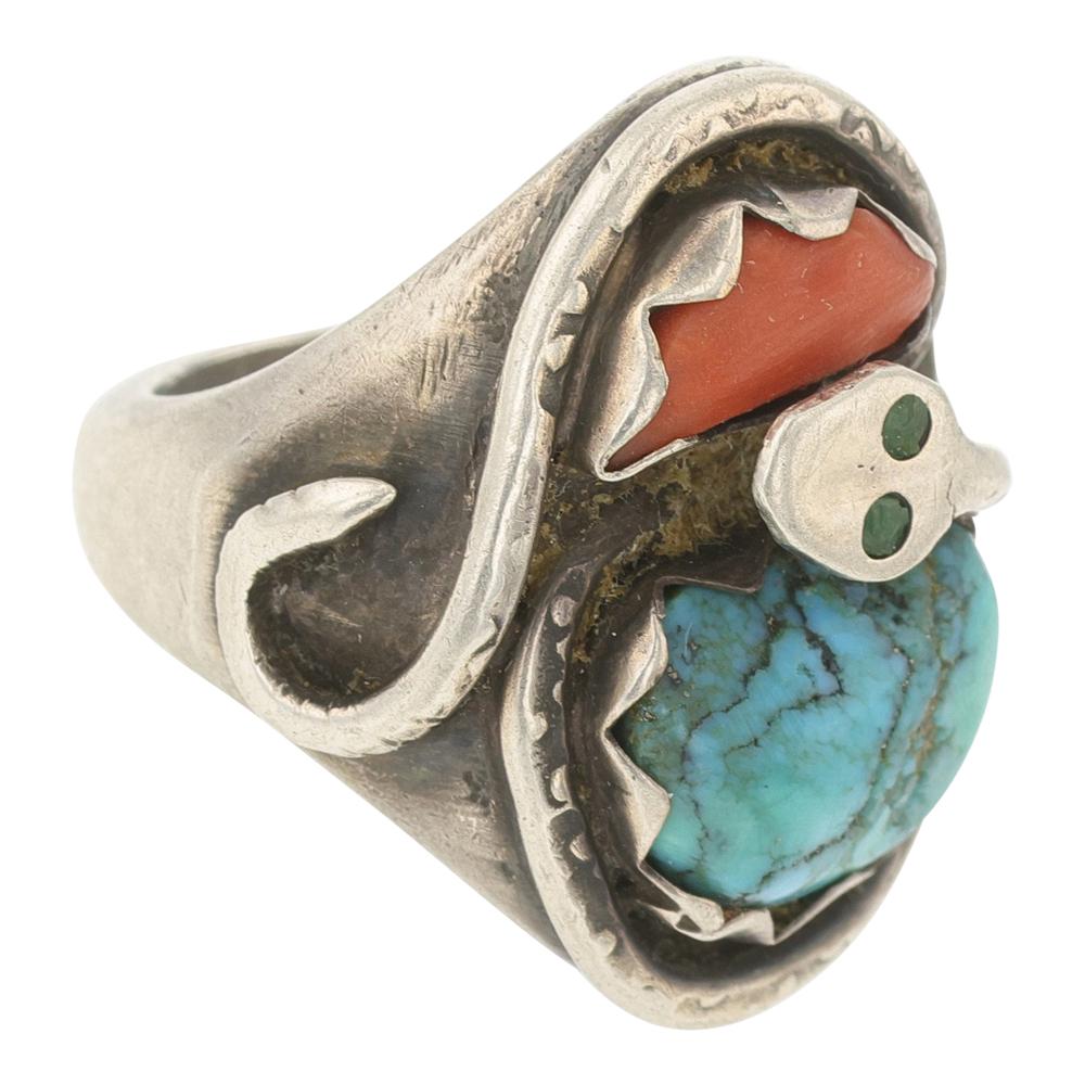 Vintage Effie Turquoise & Coral Men's Ring (1 of 2)