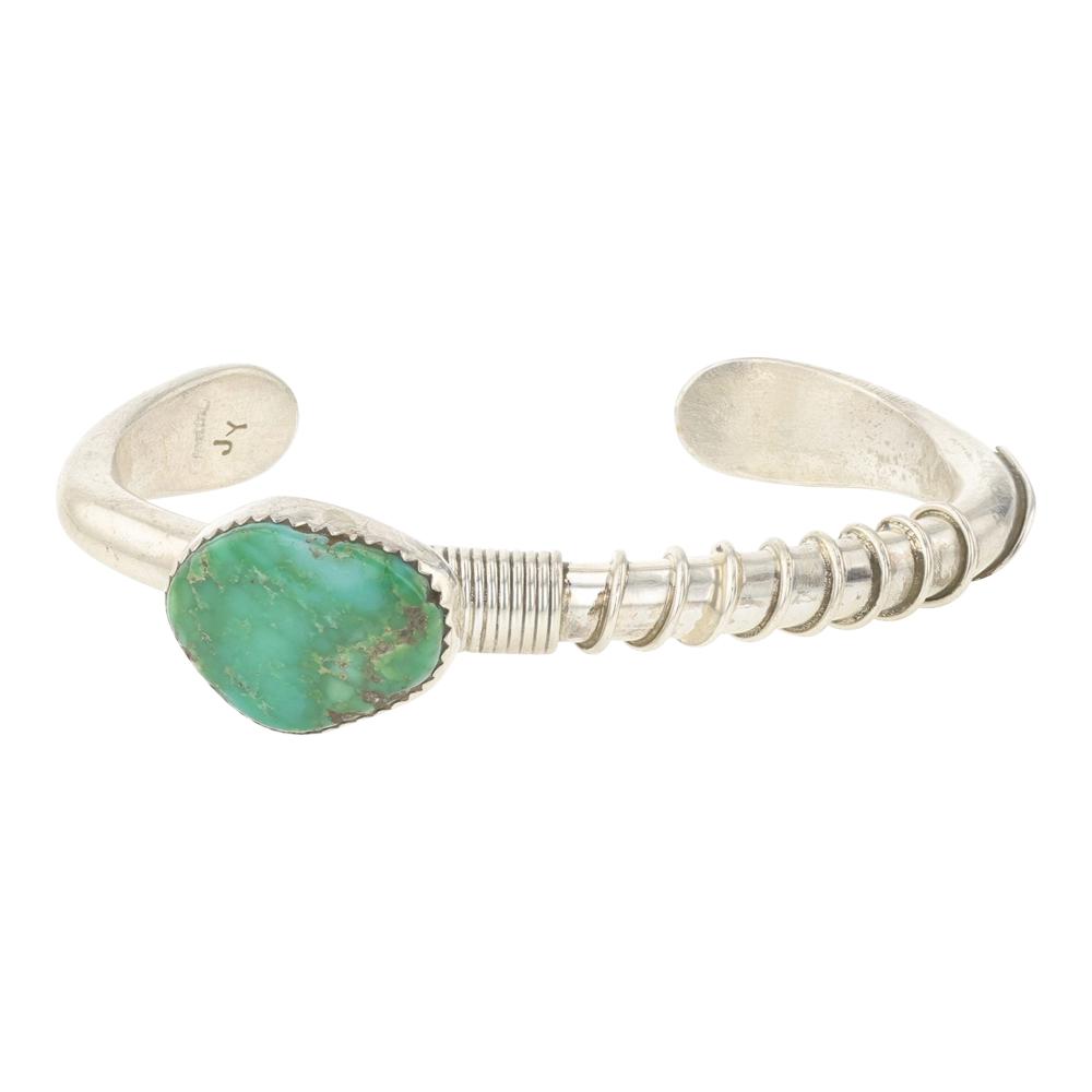 Jimmy Yazzie Carrico lake Turquoise Contemporary Bracelet: Sterling Silver | Genuine Carrico lake Turquoise | Jimmy Yazzie Carrico lake Turquoise Contemporary Bracelet | Navajo Native American Southwest Indian Jewelry | Approximate Weight: 34 Grams | Dimensio