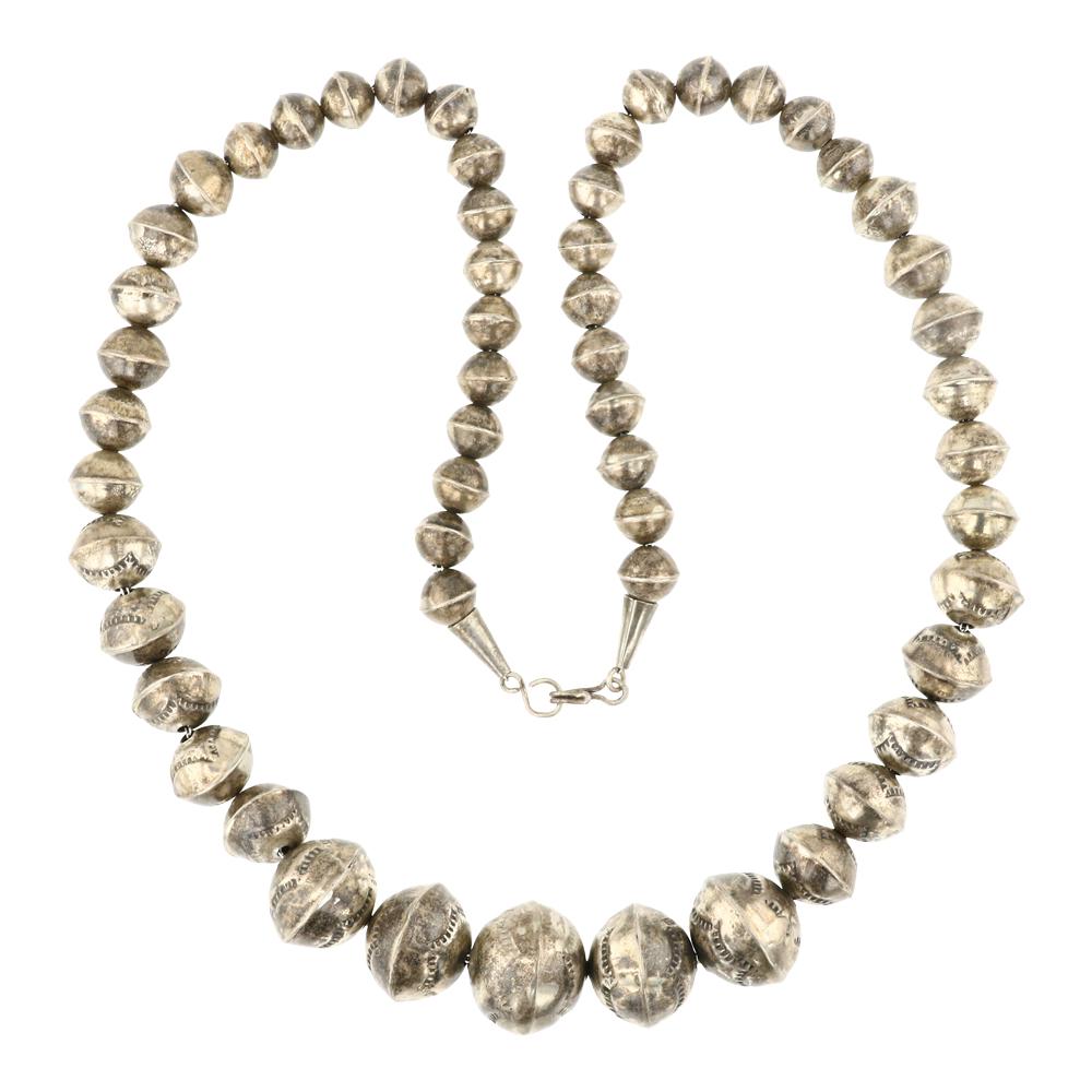 Navajo Sterling Silver handmade Stamped Graduated Beads Necklace (1 of 3)