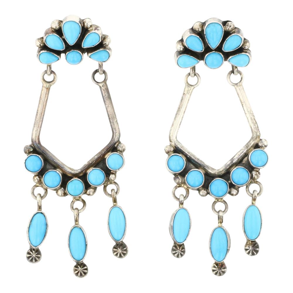 Paul Livingston Sleeping Beauty Turquoise Chandelier Earrings: Sterling Silver | Genuine Sleeping Beauty Turquoise | Paul Livingston Sleeping Beauty Turquoise Chandelier Earrings | Navajo Native American Southwest Indian Jewelry | Approximate Weight: 28 Grams | D