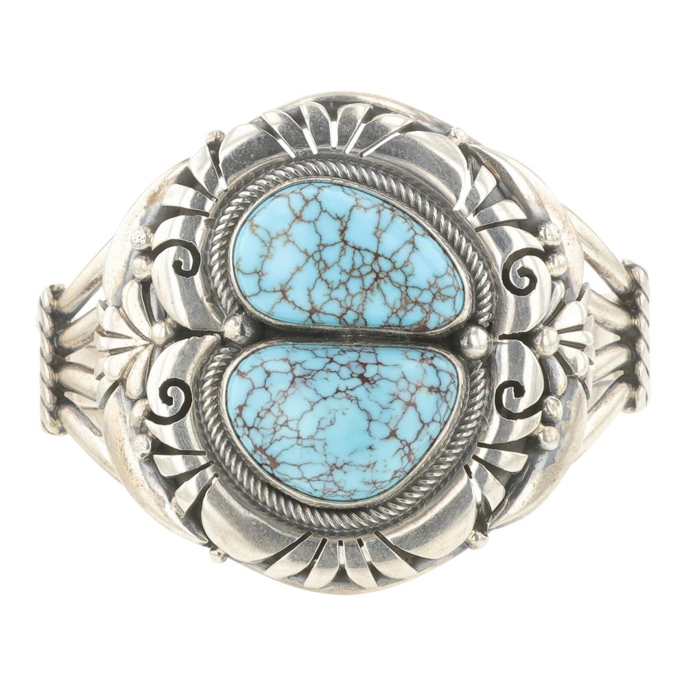 Mark Yazzie Egyptian Turquoise Intricate Contemporary Cuff Bracelet (1 of 4)