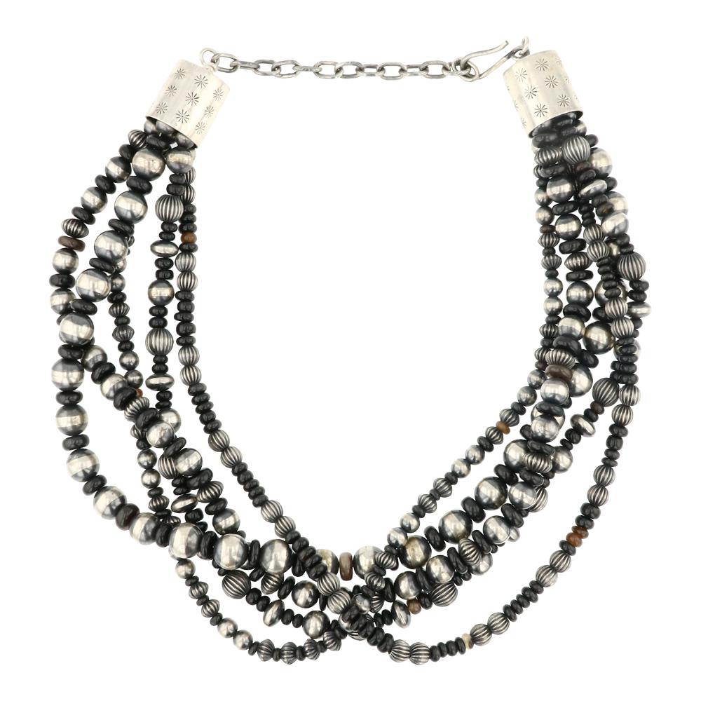 Five Strand Black Onyx & Oxidized Beads Necklace (1 of 2)