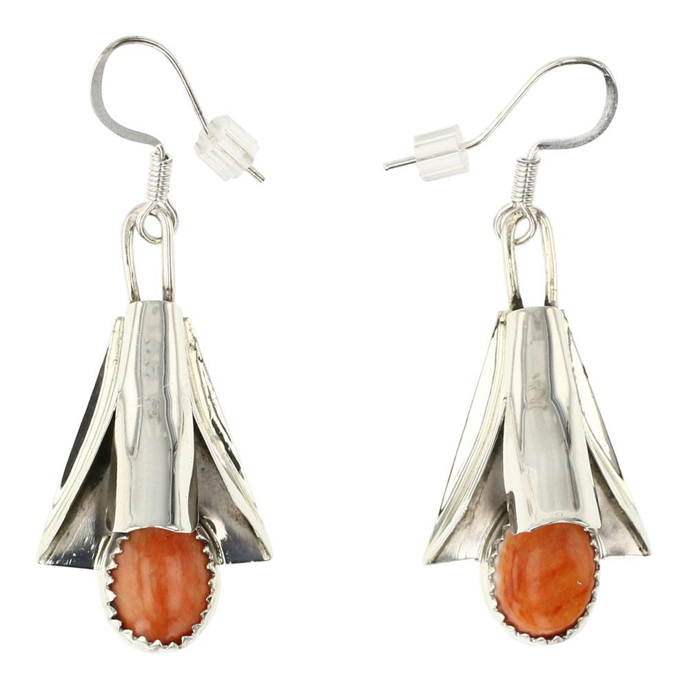 Navajo Spiny Oyster Earrings: Sterling Silver | Genuine Spiny Oyster | Navajo Spiny Oyster Earrings | Navajo Native American Southwest Indian Jewelry | Approximate Weight: 5 Grams | Dimensions: Earrings: .75" x 1.75" (each) | Sign