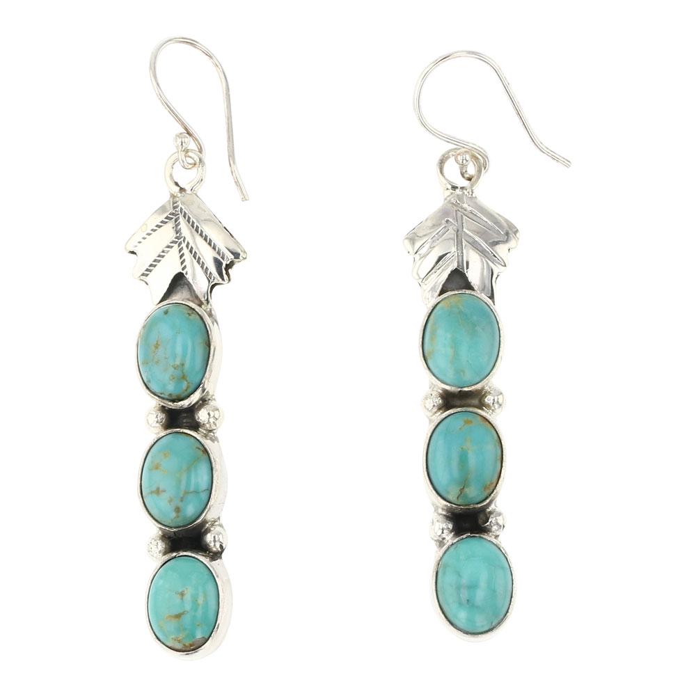 Lydia Begay Nevada Turquoise Earrings: Sterling Silver | Genuine Nevada Turquoise | Lydia Begay Nevada Turquoise Earrings | Navajo Native American Southwest Indian Jewelry | Approximate Weight: 10 Grams | Dimensions: Earrings: .5" x 2.25"
