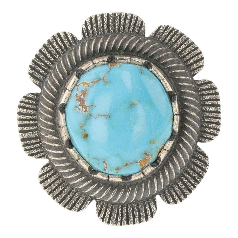 Chris Billie Royston Turquoise Ring: Sterling Silver | Genuine Royston Turquoise | Chris Billie Royston Turquoise Ring | Navajo Native American Southwest Indian Jewelry | Approximate Weight: 14 Grams | Dimensions: Ring: 7 size, 1" face w