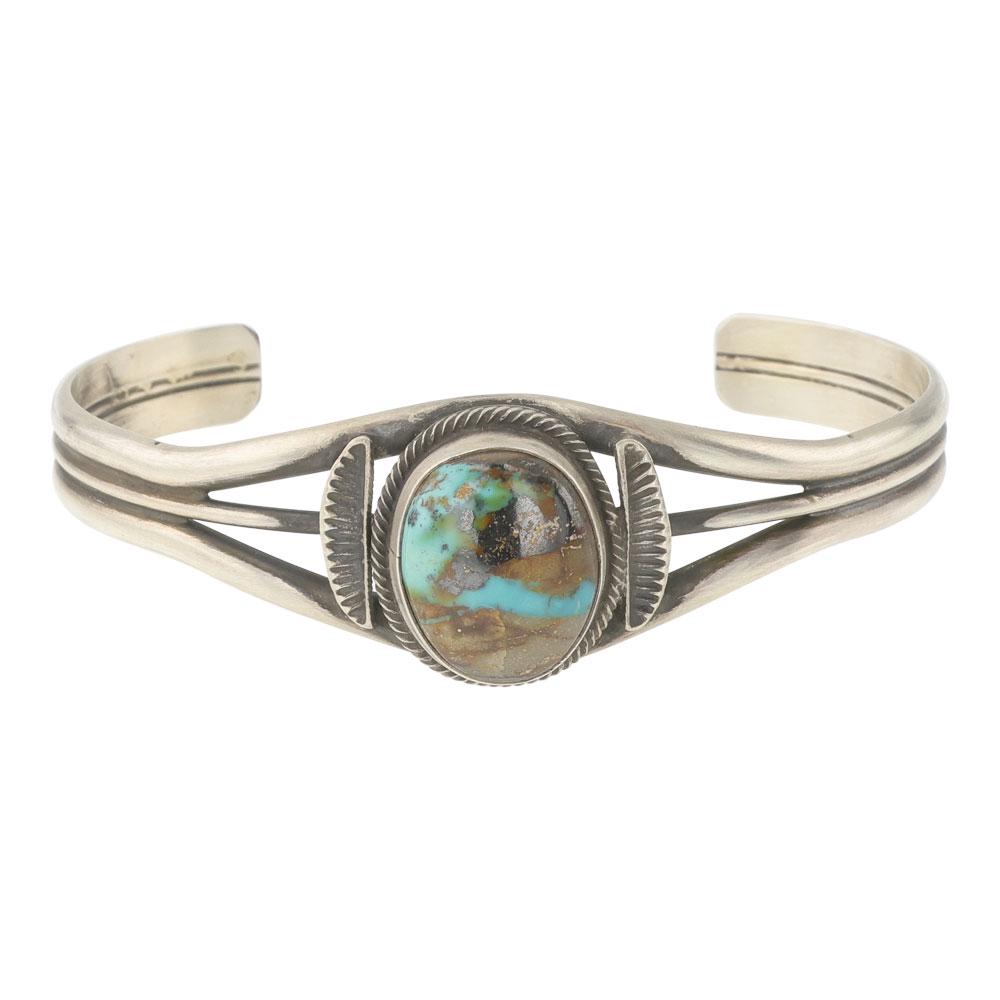 Landoll Benally Royston Turquoise Cuff Bracelet: Sterling Silver | Genuine Royston Turquoise | Landoll Benally Royston Turquoise Cuff Bracelet | Navajo Native American Southwest Indian Jewelry | Approximate Weight: 20 Grams | Dimensions: Bracelet: 5