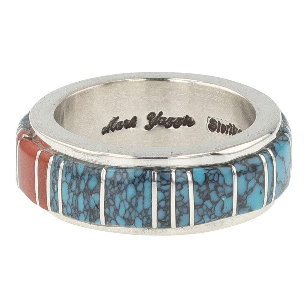 Mark Yazzie Coral & Gibbsite Ring: Sterling Silver | Genuine Coral & Gibbsite | Mark Yazzie Coral & Gibbsite Ring | Navajo Native American Southwest Indian Jewelry | Approximate Weight: 15 Grams | Dimensions: Ring: 10.5 size, .25" face