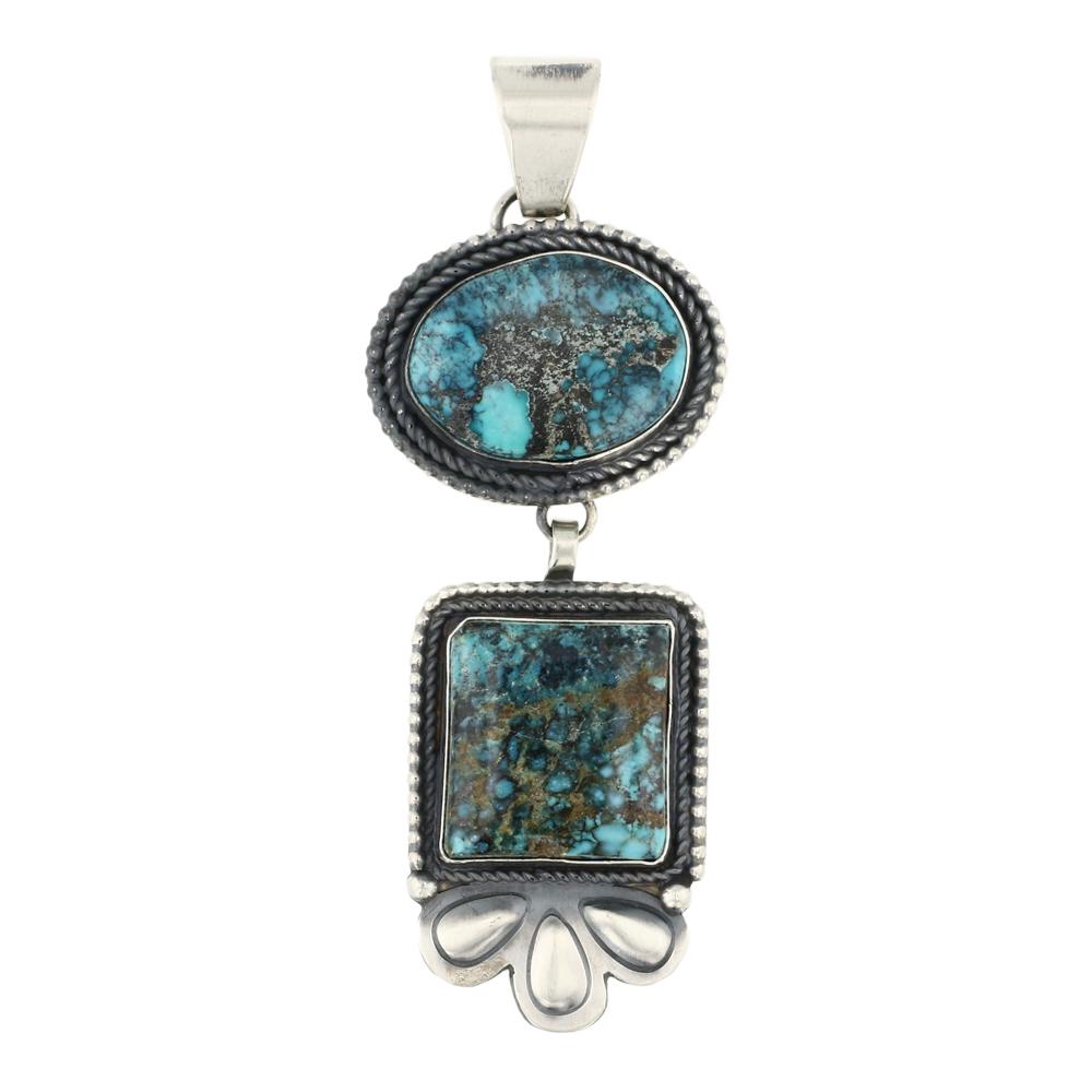 Marry Ellen Nevada Turquoise Pendant: Sterling Silver | Genuine Nevada Turquoise | Marry Ellen Nevada Turquoise Pendant | Navajo Native American Southwest Indian Jewelry | Approximate Weight: 25 Grams | Dimensions: Pendant: 1.25" x 3.25" 