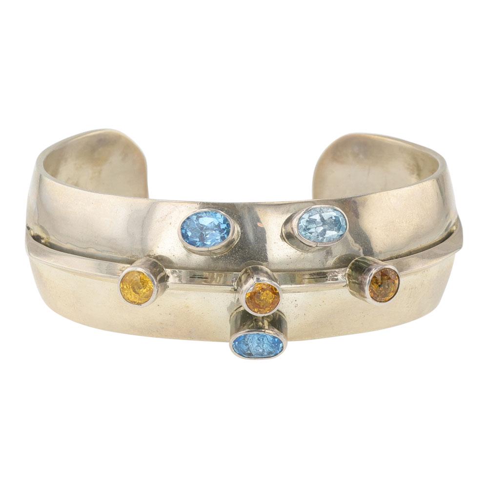 Paul Livingston Faceted Citrine & Blue Topaz Cuff Bracelet (1 of 5)