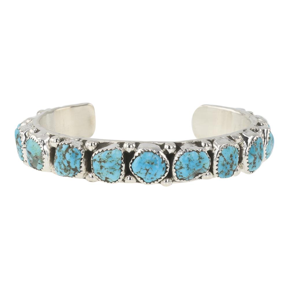 Navajo Kingman Turquoise Nugget Row Cuff Bracelet (1 of 4)