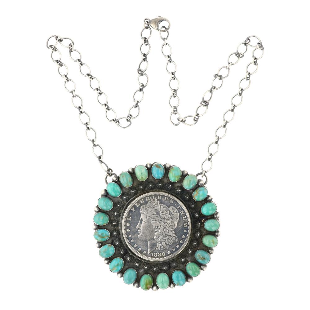 Bob Becenti Royston Turquoise & Morgan Silver Dollar Necklace (1 of 3)