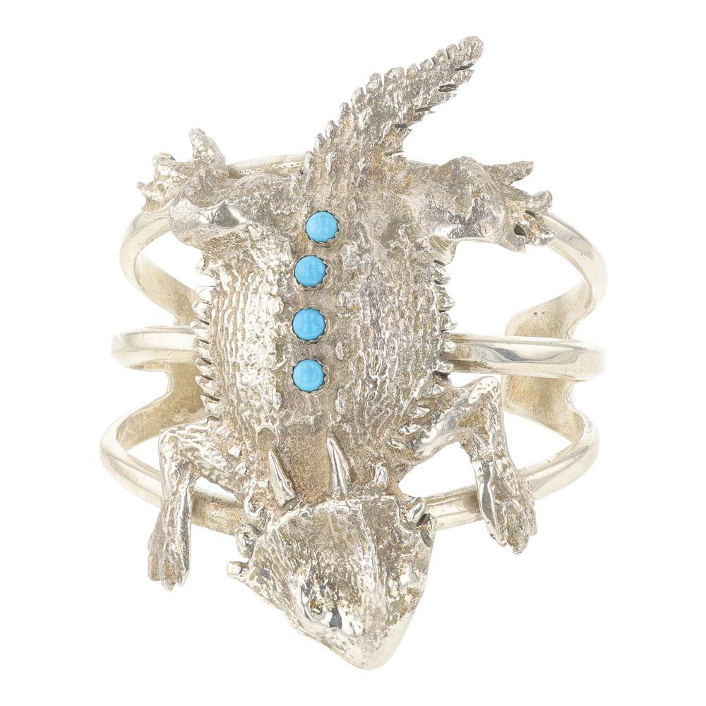 Navajo Sandcast Kingman Turquoise Horned Toad Cuff Bracelet (1 of 3)