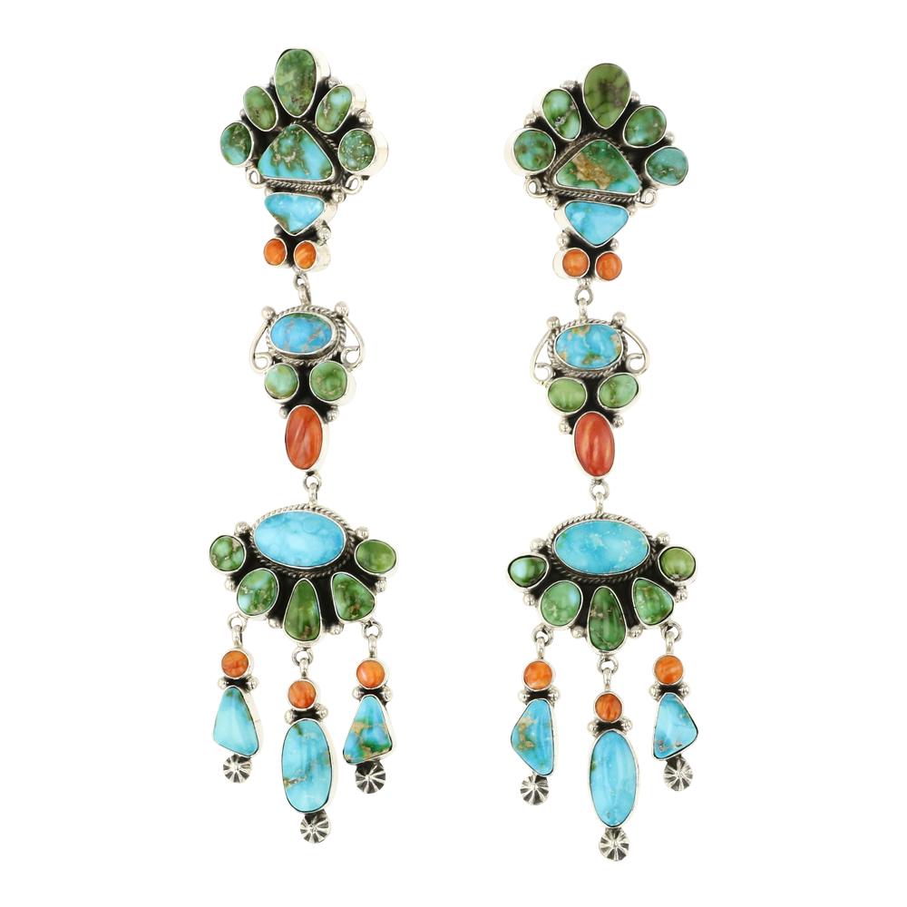 Carol Wylie Sonoran Gold Turquoise & Spiny Oyster Large Chandelier Earrings (1 of 2)