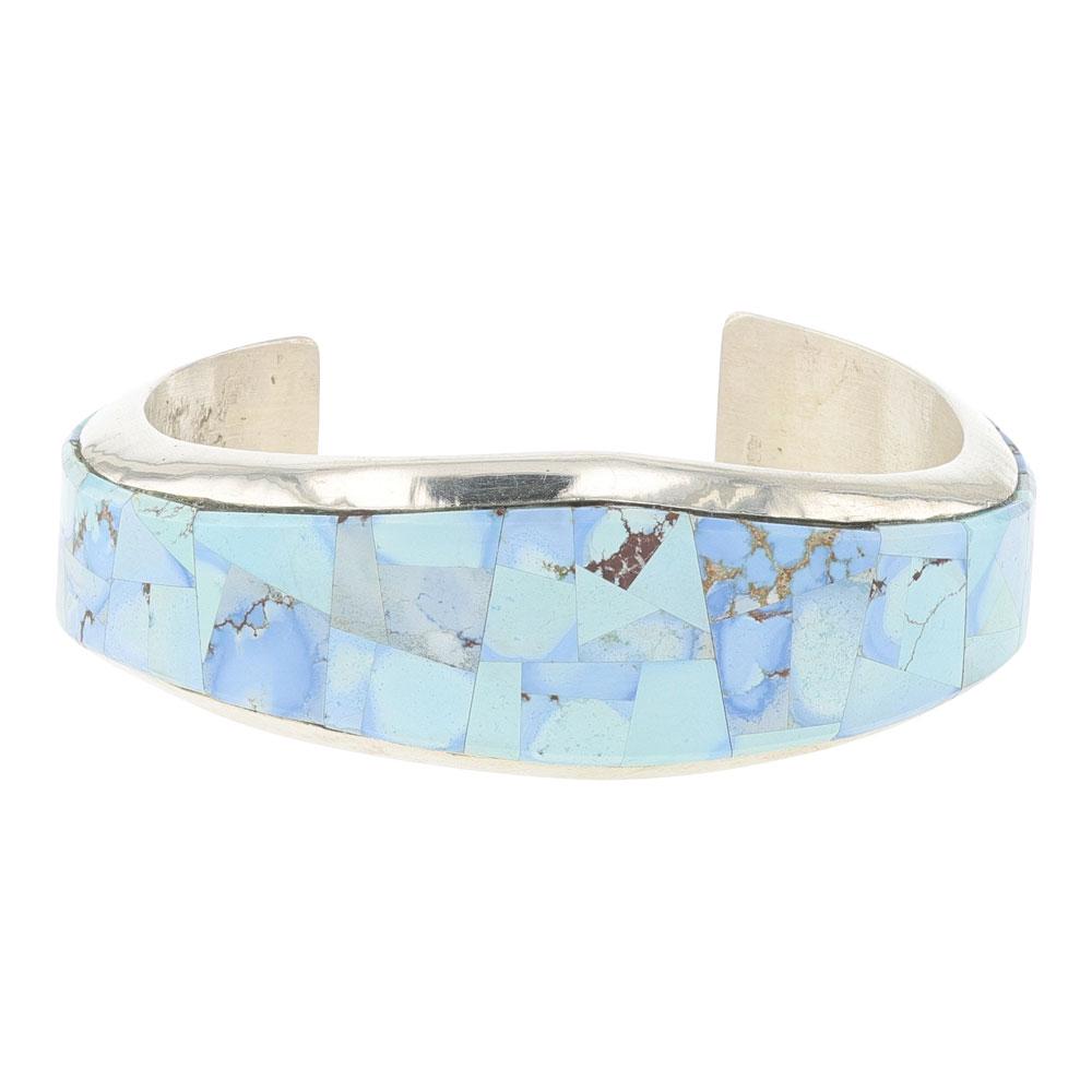JD Navajo Golden Hill Turquoise Inlay Cuff Bracelet (#0394) on Mar
