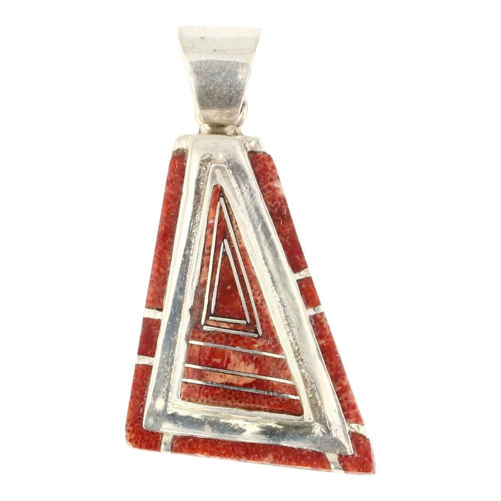 Navajo Spiny Oyster Inlay Pendant: Sterling Silver | Genuine Spiny Oyster | Navajo Spiny Oyster Inlay Pendant | Navajo Native American Southwest Indian Jewelry | Approximate Weight: 7 Grams | Dimensions: Pendant: .75" x 1.5" |