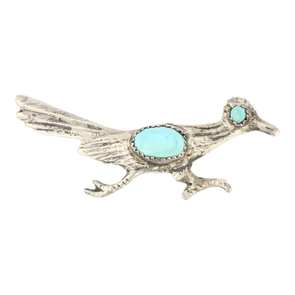Vintage Navajo Turquoise Roadrunner Pin (1 of 2)